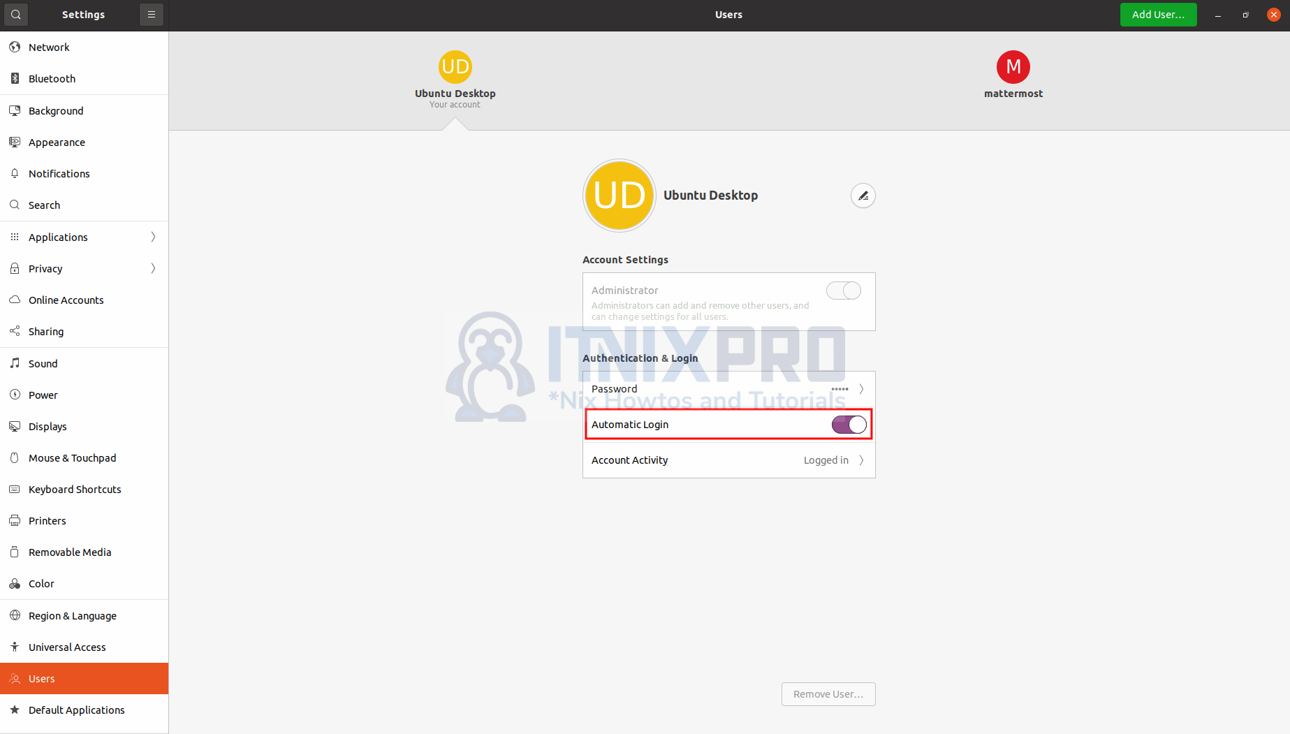 Enable and disable automatic login on Ubuntu 22.04
