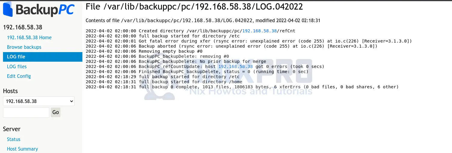 Backup Linux systems using BackupPC
