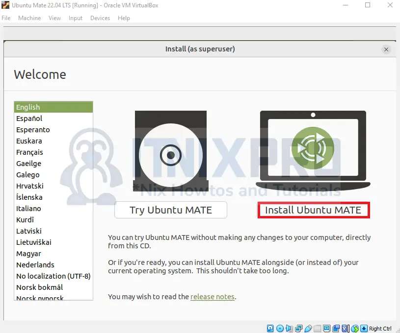 Install Ubuntu Mate 22.04 LTS on VirtualBox